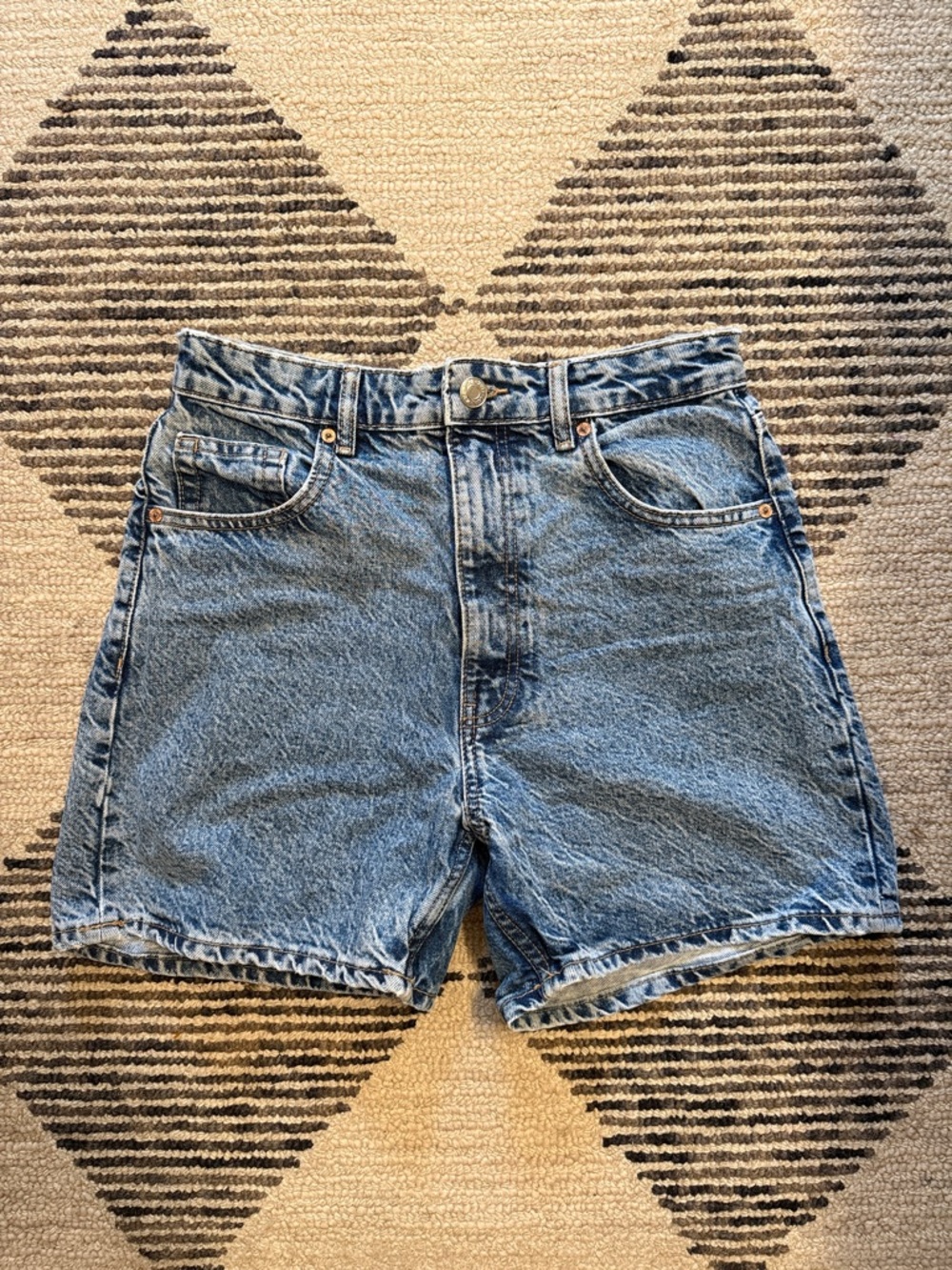 Zara Medium Blue Washed Denim Shorts